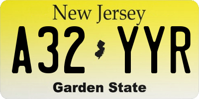 NJ license plate A32YYR