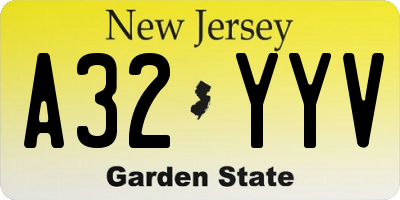 NJ license plate A32YYV