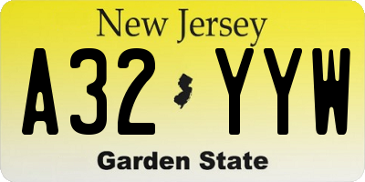 NJ license plate A32YYW