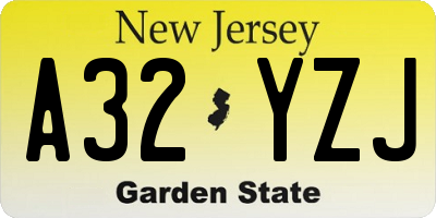 NJ license plate A32YZJ