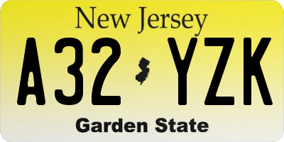 NJ license plate A32YZK