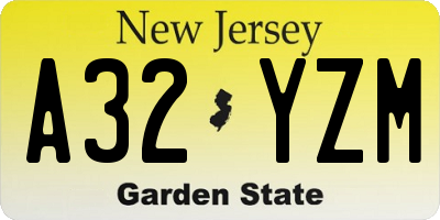 NJ license plate A32YZM