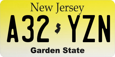 NJ license plate A32YZN