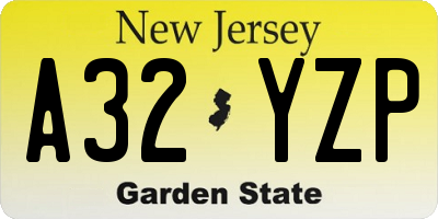 NJ license plate A32YZP