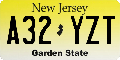 NJ license plate A32YZT