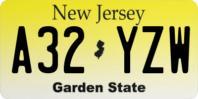 NJ license plate A32YZW