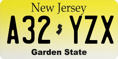 NJ license plate A32YZX
