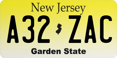 NJ license plate A32ZAC