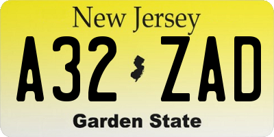 NJ license plate A32ZAD