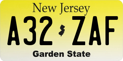 NJ license plate A32ZAF