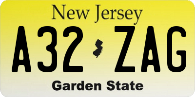 NJ license plate A32ZAG
