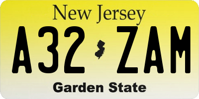 NJ license plate A32ZAM