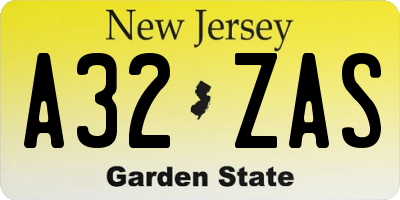 NJ license plate A32ZAS