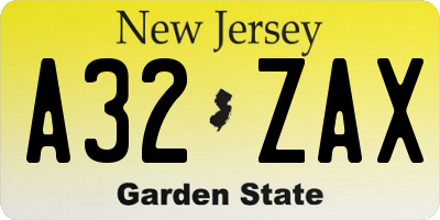 NJ license plate A32ZAX