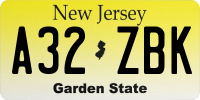 NJ license plate A32ZBK