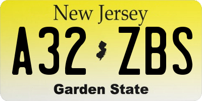 NJ license plate A32ZBS