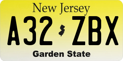 NJ license plate A32ZBX