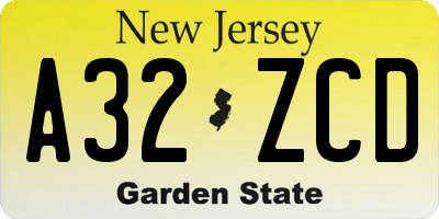 NJ license plate A32ZCD