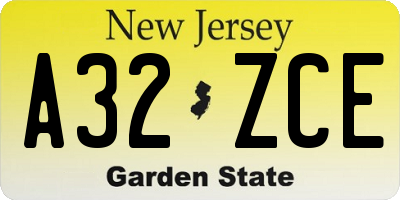 NJ license plate A32ZCE