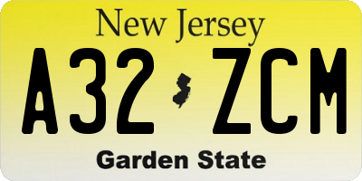 NJ license plate A32ZCM