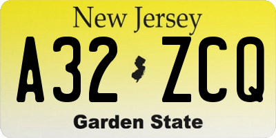 NJ license plate A32ZCQ