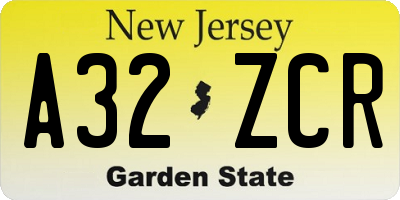 NJ license plate A32ZCR