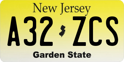 NJ license plate A32ZCS