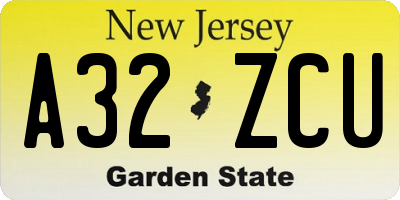 NJ license plate A32ZCU