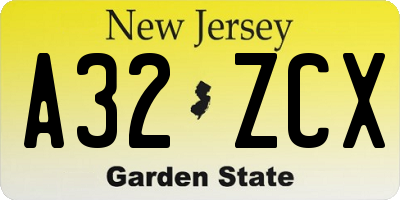 NJ license plate A32ZCX