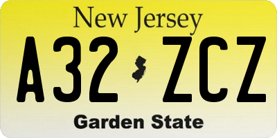 NJ license plate A32ZCZ