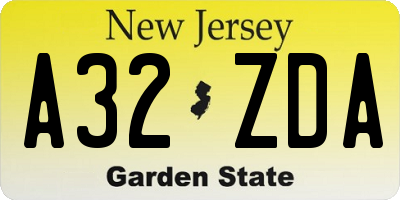 NJ license plate A32ZDA