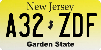 NJ license plate A32ZDF