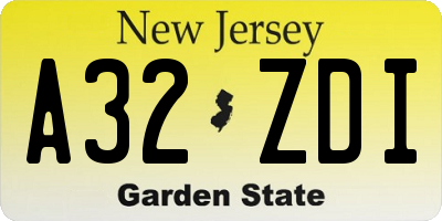 NJ license plate A32ZDI