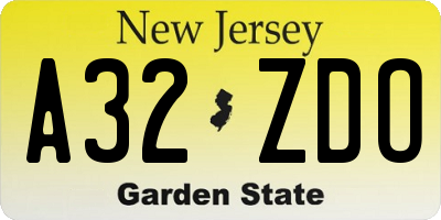 NJ license plate A32ZDO