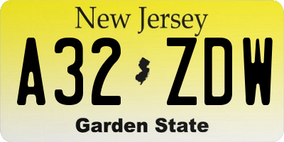NJ license plate A32ZDW