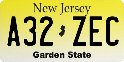 NJ license plate A32ZEC