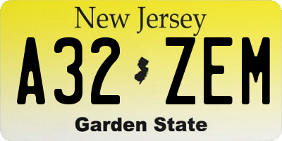 NJ license plate A32ZEM
