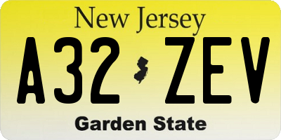 NJ license plate A32ZEV