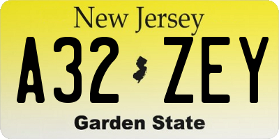 NJ license plate A32ZEY