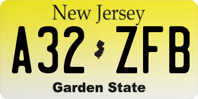 NJ license plate A32ZFB