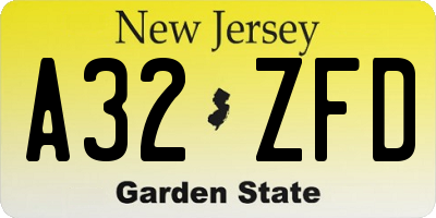 NJ license plate A32ZFD