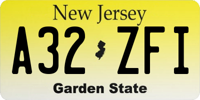 NJ license plate A32ZFI