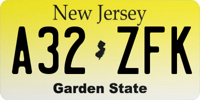 NJ license plate A32ZFK