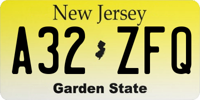 NJ license plate A32ZFQ
