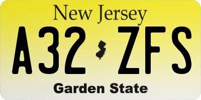 NJ license plate A32ZFS