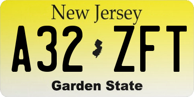 NJ license plate A32ZFT
