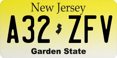 NJ license plate A32ZFV