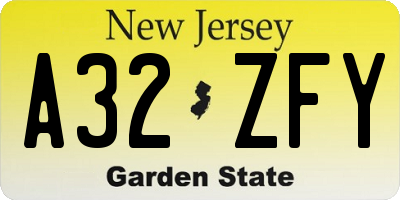 NJ license plate A32ZFY