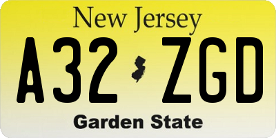 NJ license plate A32ZGD