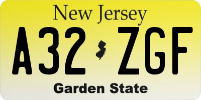 NJ license plate A32ZGF